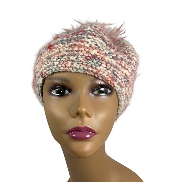 Hand-Knitted Multicolor Pink Wool Blend Beanie w/ Pom PomStretch Fit Womens OS - Picture 4 of 8